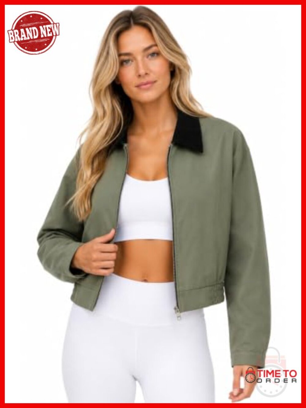 Casual Utility Cropped Barn Jacket with Corduroy Collar